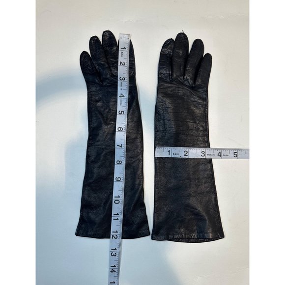 Vintage Millay WPL9362 Real Kid 100% Silk  Lined~Long LT Black Leather Gloves - Picture 2 of 7